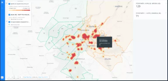 Mapa de calor de casos confirmados y recuperados en La Paz–El Alto