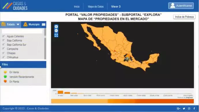 Portal de valor de propiedades y mapa del mercado inmobiliario